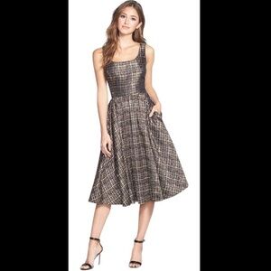 NWT! Donna Morgan metallic fit and flare midi dress in gold bronze. Size 8.